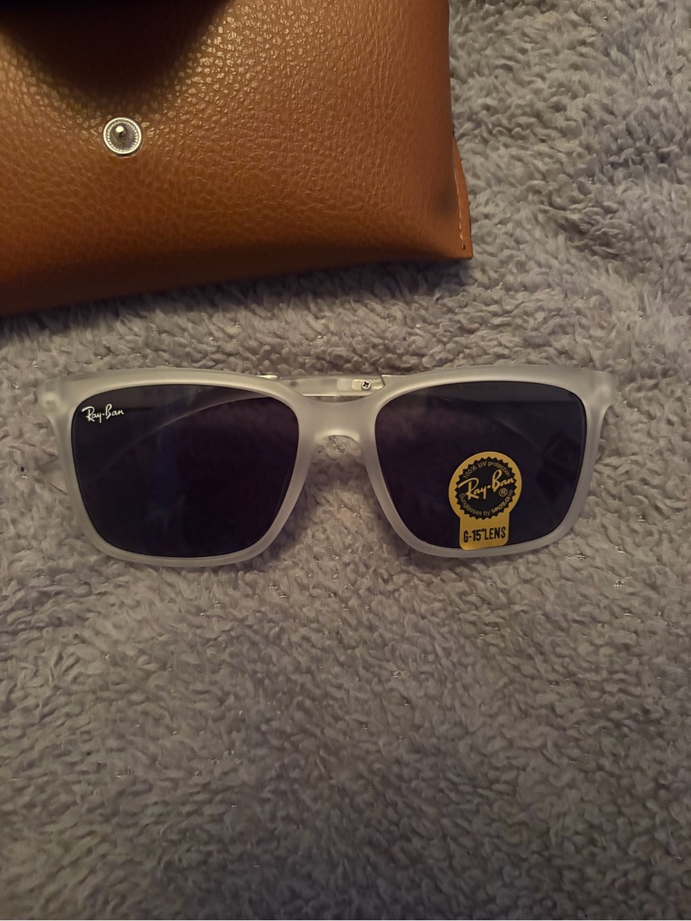 Ray-Ban Frosted Clear Frame Sunglasses with Dark Lenses